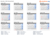 Kalender 1904 mit Ferien und Feiertagen Deutschland