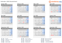 Kalender 1905 mit Ferien und Feiertagen Deutschland