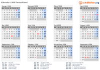 Kalender 1906 mit Ferien und Feiertagen Deutschland