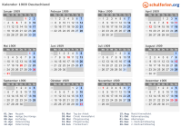Kalender 1909 mit Ferien und Feiertagen Deutschland