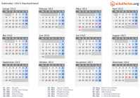 Kalender 1913 mit Ferien und Feiertagen Deutschland