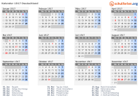 Kalender 1917 mit Ferien und Feiertagen Deutschland