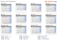 Kalender 1937 mit Ferien und Feiertagen Deutschland