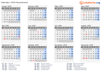 Kalender 1939 mit Ferien und Feiertagen Deutschland