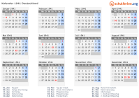 Kalender 1941 mit Ferien und Feiertagen Deutschland