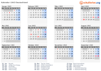 Kalender 1943 mit Ferien und Feiertagen Deutschland