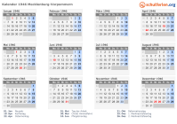 Kalender 1946 mit Ferien und Feiertagen Mecklenburg-Vorpommern
