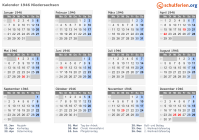 Kalender 1946 mit Ferien und Feiertagen Niedersachsen