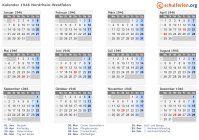 Kalender 1946 mit Ferien und Feiertagen Nordrhein-Westfalen