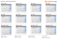 Kalender 1946 mit Ferien und Feiertagen Deutschland