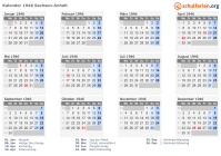Kalender 1946 mit Ferien und Feiertagen Sachsen-Anhalt