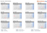 Kalender 1946 mit Ferien und Feiertagen Sachsen