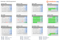 Kalender 1946 mit Ferien und Feiertagen Burgenland