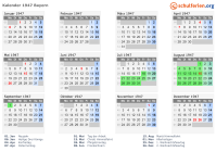 Kalender 1947 mit Ferien und Feiertagen Bayern