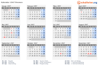 Kalender 1947 mit Ferien und Feiertagen Bremen