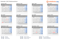 Kalender 1947 mit Ferien und Feiertagen Niedersachsen