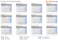 Kalender 1947 mit Ferien und Feiertagen Nordrhein-Westfalen