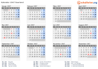 Kalender 1947 mit Ferien und Feiertagen Saarland