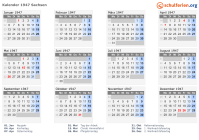 Kalender 1947 mit Ferien und Feiertagen Sachsen