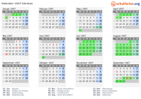 Kalender 1947 mit Ferien und Feiertagen Kärnten