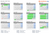 Kalender 1947 mit Ferien und Feiertagen Tirol