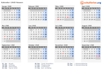 Kalender 1948 mit Ferien und Feiertagen Hessen
