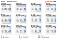 Kalender 1948 mit Ferien und Feiertagen Niedersachsen