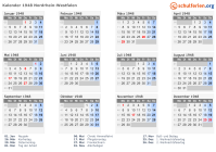 Kalender 1948 mit Ferien und Feiertagen Nordrhein-Westfalen