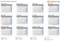 Kalender 1948 mit Ferien und Feiertagen Deutschland
