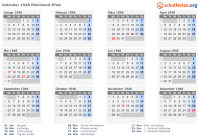 Kalender 1948 mit Ferien und Feiertagen Rheinland-Pfalz