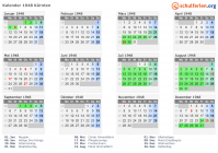 Kalender 1948 mit Ferien und Feiertagen Kärnten