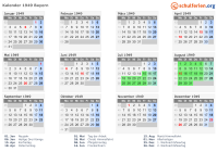 Kalender 1949 mit Ferien und Feiertagen Bayern