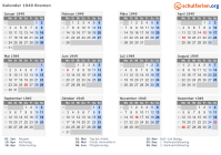 Kalender 1949 mit Ferien und Feiertagen Bremen