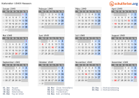 Kalender 1949 mit Ferien und Feiertagen Hessen