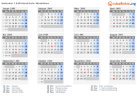 Kalender 1949 mit Ferien und Feiertagen Nordrhein-Westfalen