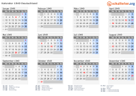 Kalender 1949 mit Ferien und Feiertagen Deutschland
