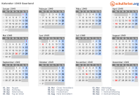 Kalender 1949 mit Ferien und Feiertagen Saarland