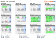 Kalender 1949 mit Ferien und Feiertagen Steiermark