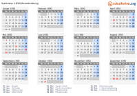 Kalender 1950 mit Ferien und Feiertagen Brandenburg
