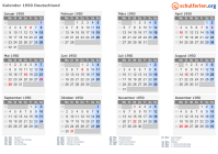 Kalender 1950 mit Ferien und Feiertagen Deutschland