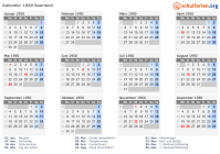 Kalender 1950 mit Ferien und Feiertagen Saarland