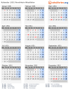 Kalender 1951 mit Ferien und Feiertagen Nordrhein-Westfalen