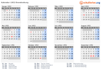 Kalender 1952 mit Ferien und Feiertagen Brandenburg