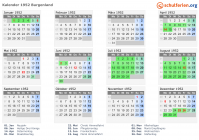Kalender 1952 mit Ferien und Feiertagen Burgenland