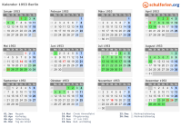 Kalender 1953 mit Ferien und Feiertagen Berlin