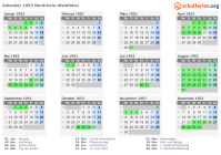Kalender 1953 mit Ferien und Feiertagen Nordrhein-Westfalen