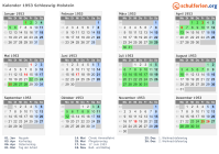 Kalender 1953 mit Ferien und Feiertagen Schleswig-Holstein