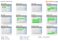 Kalender 1954 mit Ferien und Feiertagen Berlin