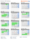Kalender 1954 mit Ferien und Feiertagen Hamburg