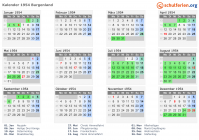 Kalender 1954 mit Ferien und Feiertagen Burgenland